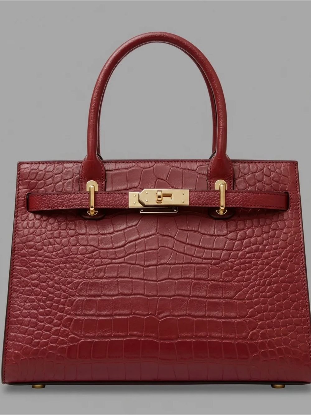 NWOT Women's Structured Croc-Embossed Top-Handle Bag in Burgundy